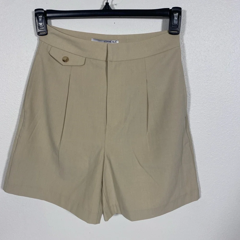 Sophie Rue Corey Suit Short Womens Size‎ S Tan High Waist Pleated Pocket Chic X1